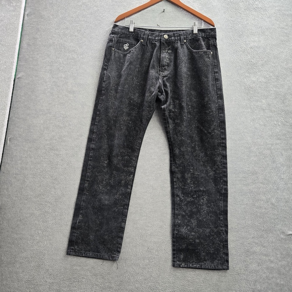 Rocawear Men Jeans W38 Black Denim Splatter Straight Flap Pockets 29" Inseam